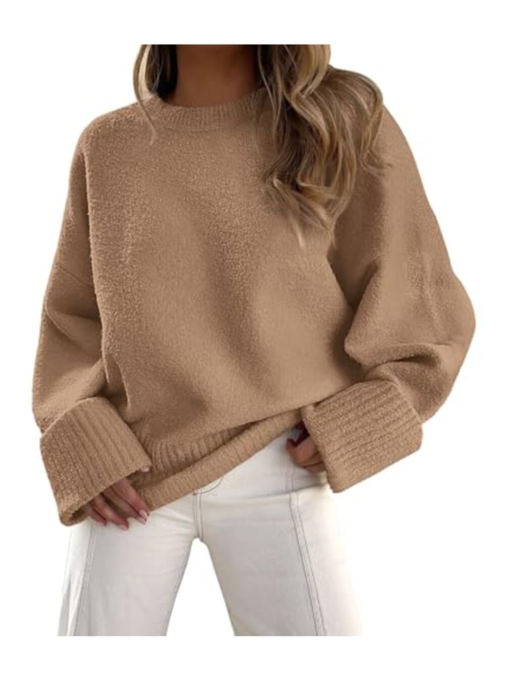 Oversized Ribbed Chunky Knit Crewneck Pullover Sweater - Cozy Fuzzy Long Sleeve
